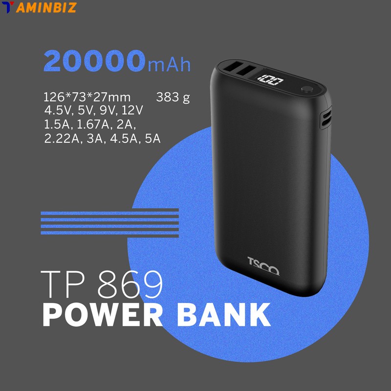 پاوربانک 22.5 وات تسکو مدل TP 869 ظرفیت 20000 میلی‌آمپر ساعت
