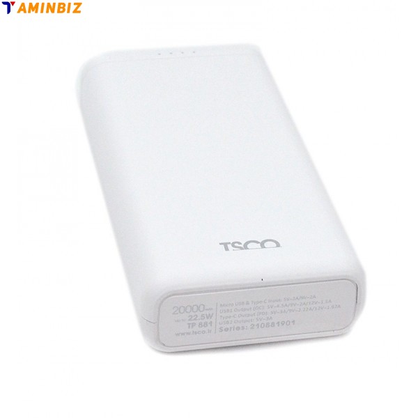 پاوربانک 22.5 وات تسکو مدل TP881 ظرفیت 20000 میلی آمپر ساعت